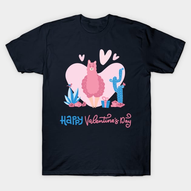 valentines day with cute funny llama love T-Shirt by bignosestudios